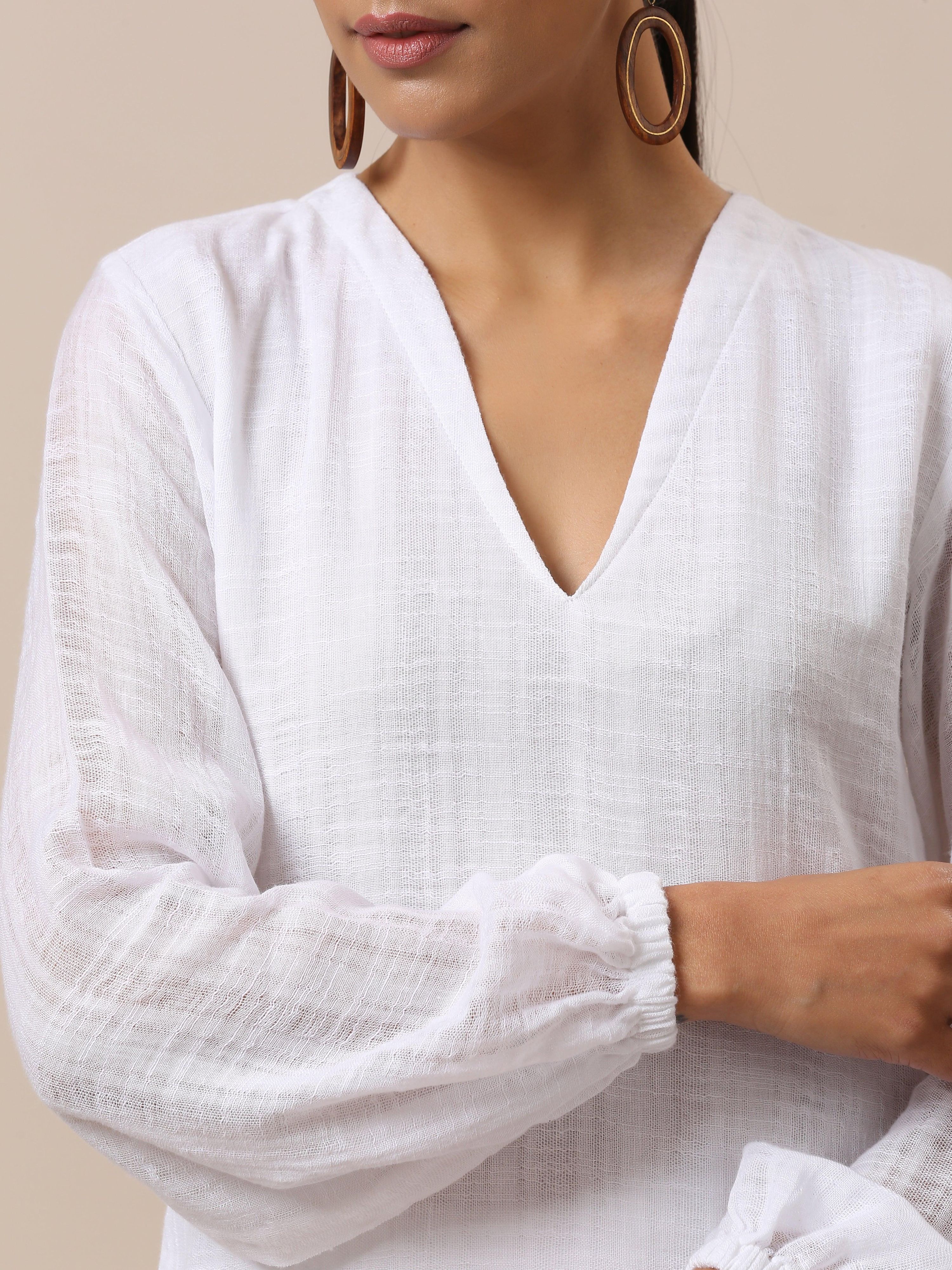 trueBrowns Gauze White Short Co-Ord Set