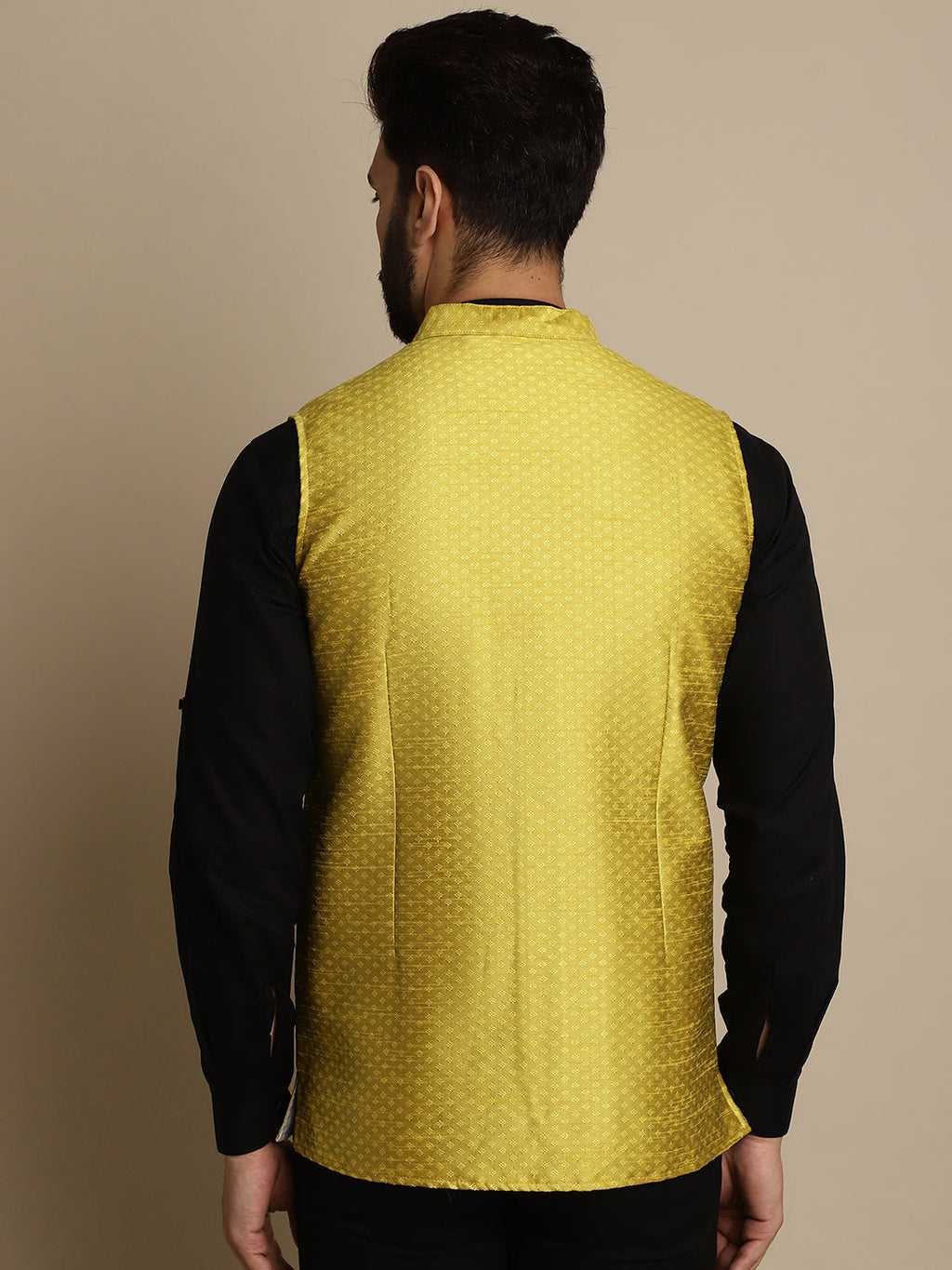 Even Apparels Men's Yellow Mandarin Collar Waistcoat