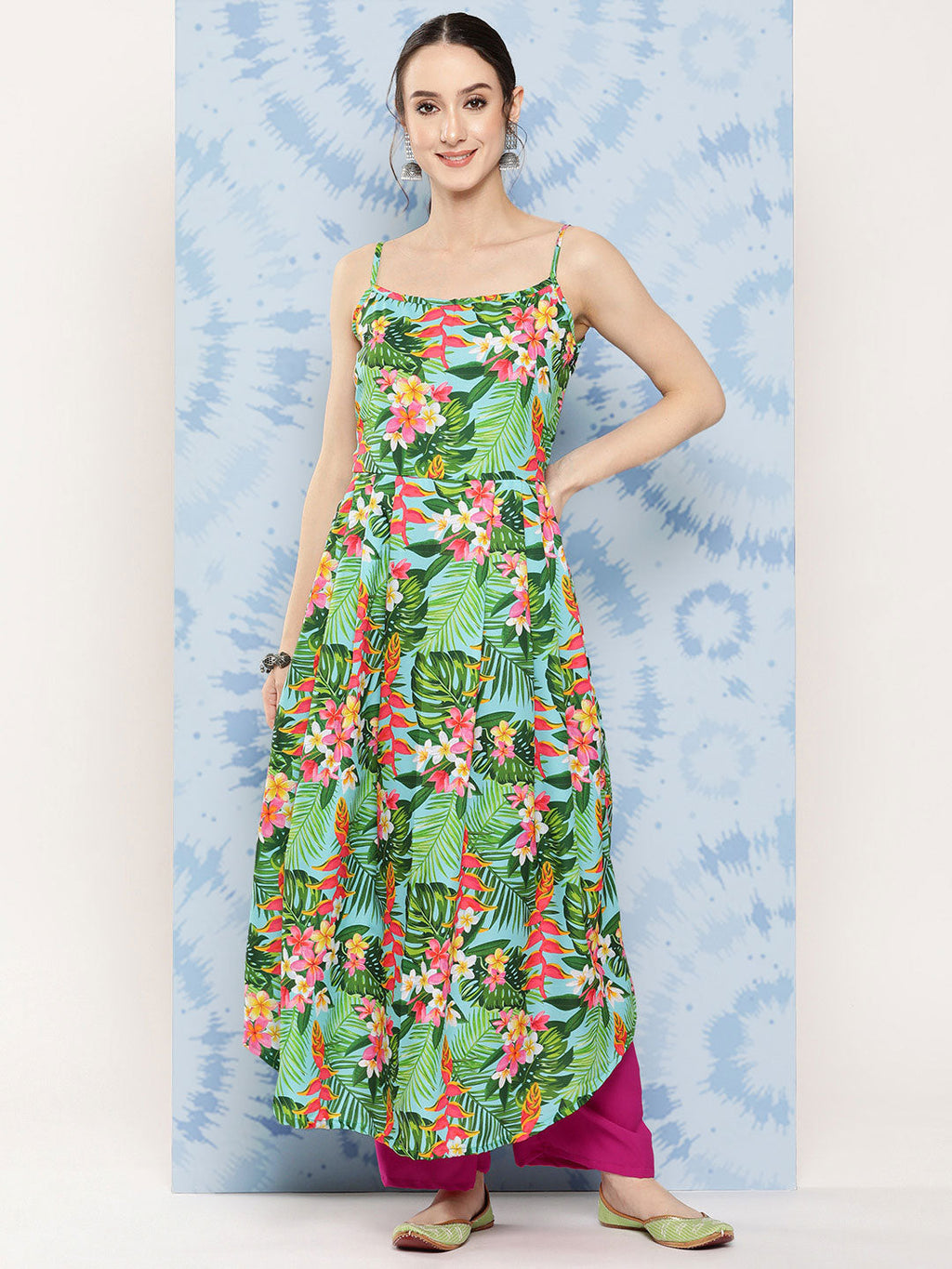 InWeave Women's Mint Green Leaf Japanese Art Strappy Set