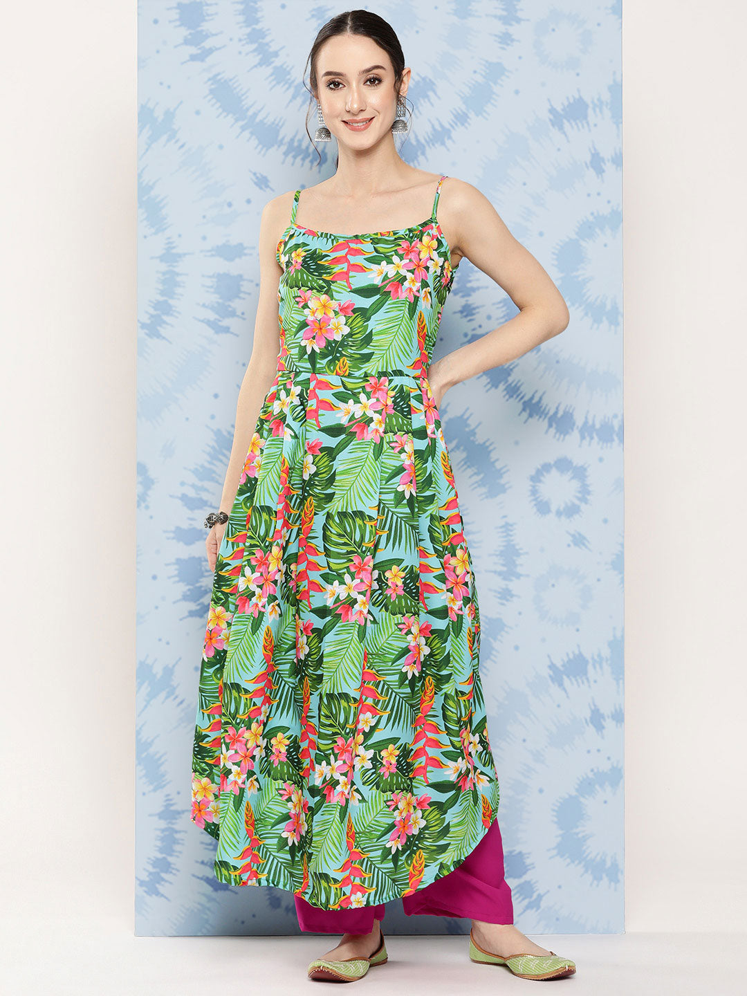 InWeave Women's Mint Green Leaf Japanese Art Strappy Set