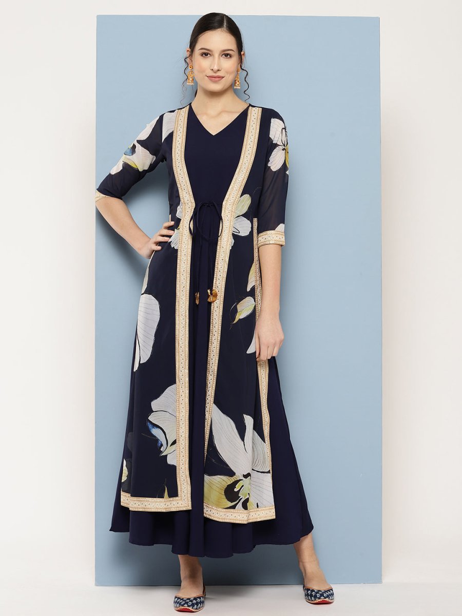 Ahalyaa Floral Printed Maxi Empire Ethnic Dress