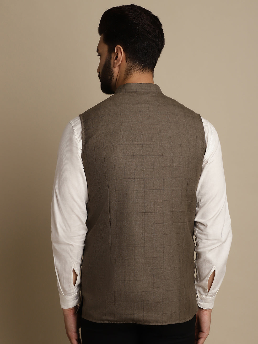 Even Apparels Men's Brown Mandarin Collar Waistcoat