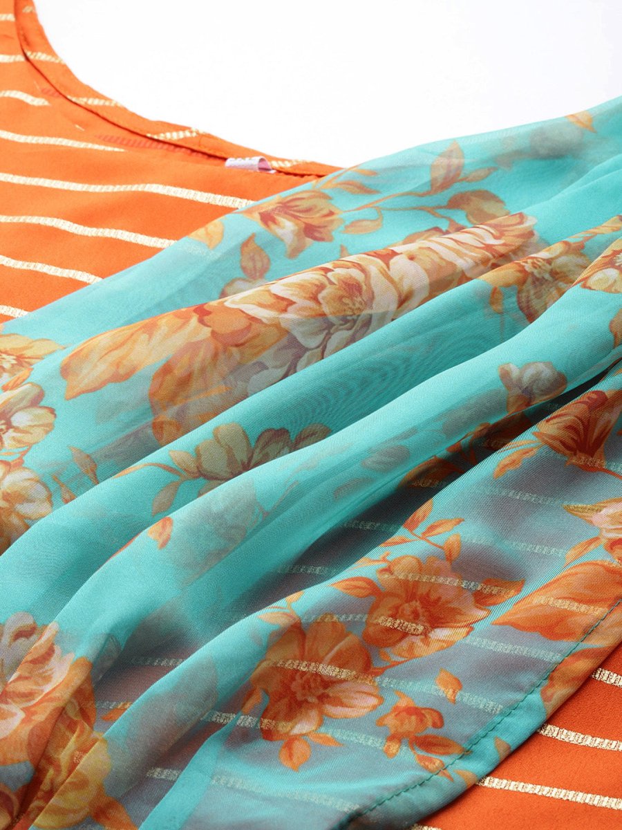 Ahalyaa Plus Size Boat neck Maxi Ethnic Dress