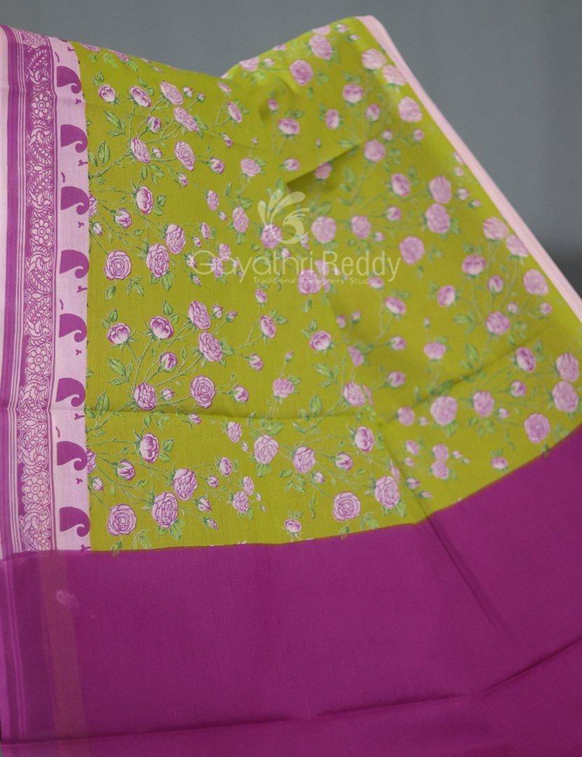 Block Print Apple Green Coloured Mulmul Cotton Saree By Gayathri Reddy Designer Studio