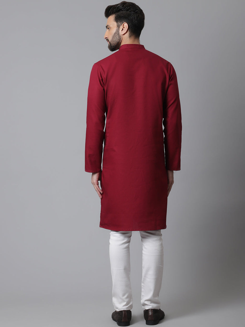 Even Apparels Maroon Pure Cotton Kurta With Band Collar