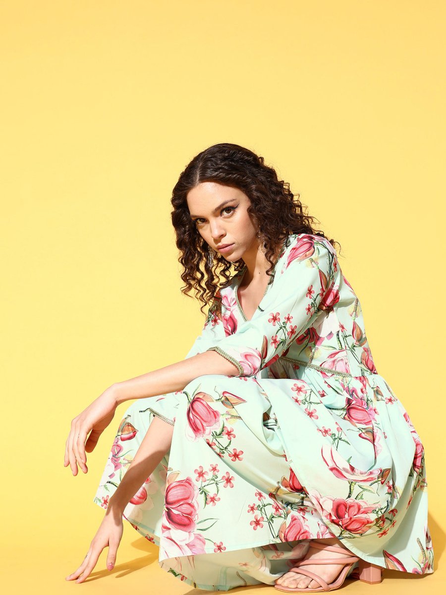 Ahalyaa Women Floral Printed Pleated Kurti with Sharara