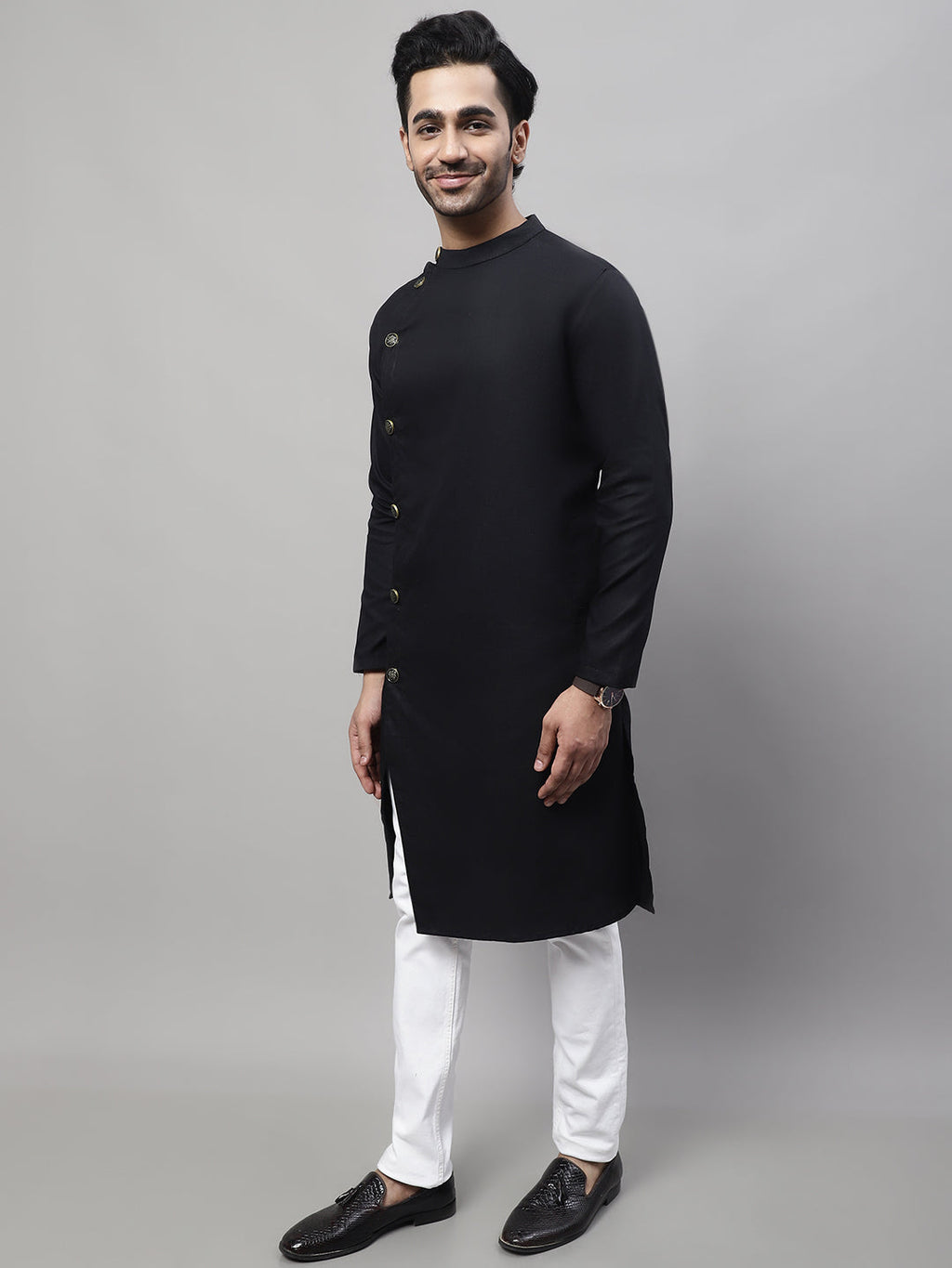 Even Apparels Black Sherwani Kurta With Asymetrical Cut
