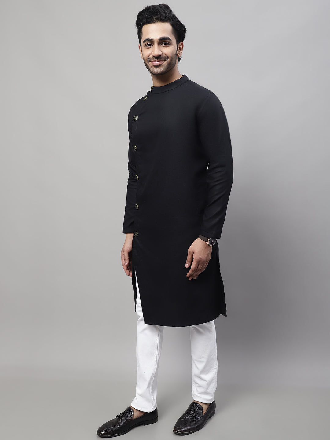 Even Apparels Black Sherwani Kurta With Asymetrical Cut