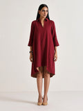 trueBrowns Maroon Short Collared Dress