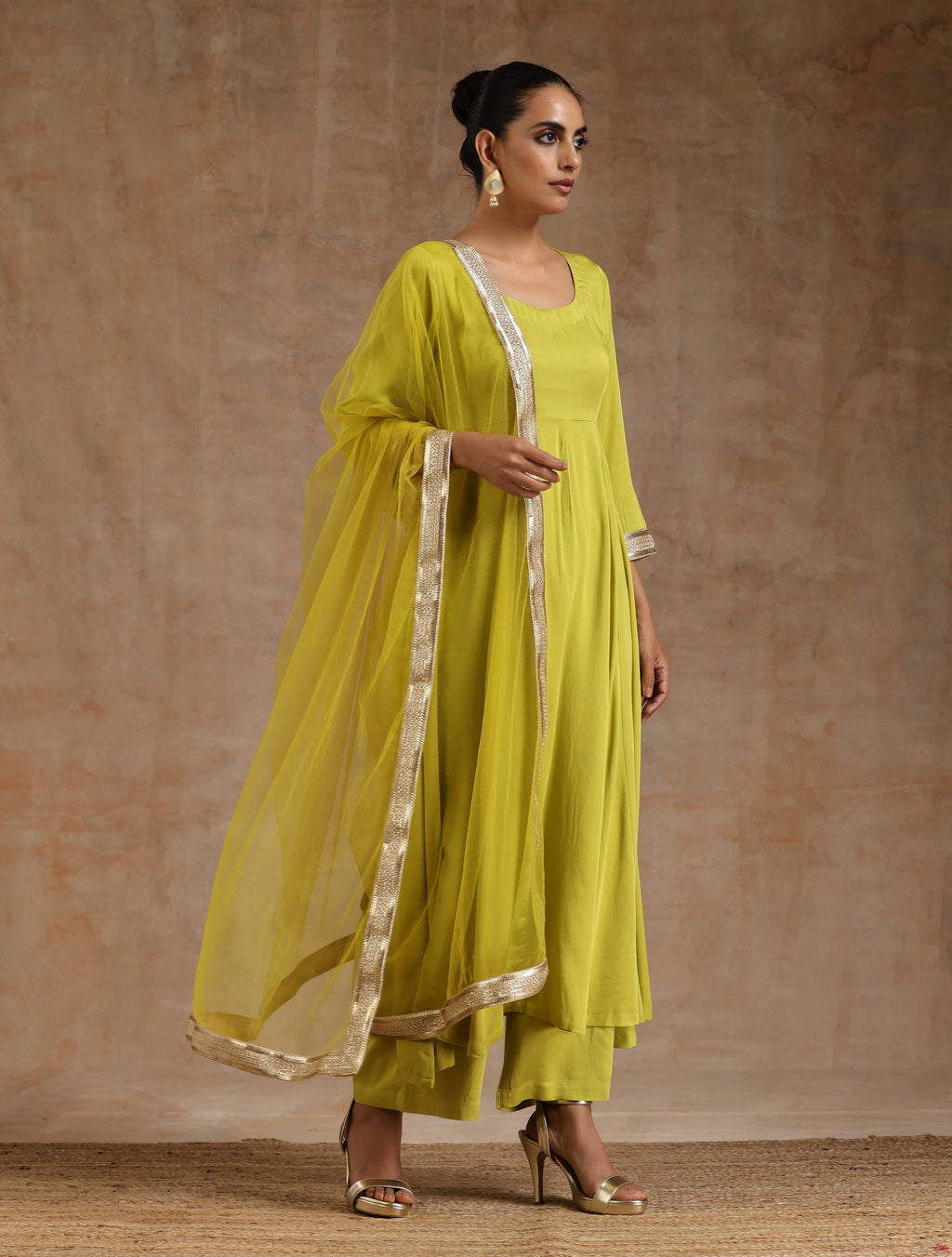 trueBrowns Lime Modal Satin Anarkali Set