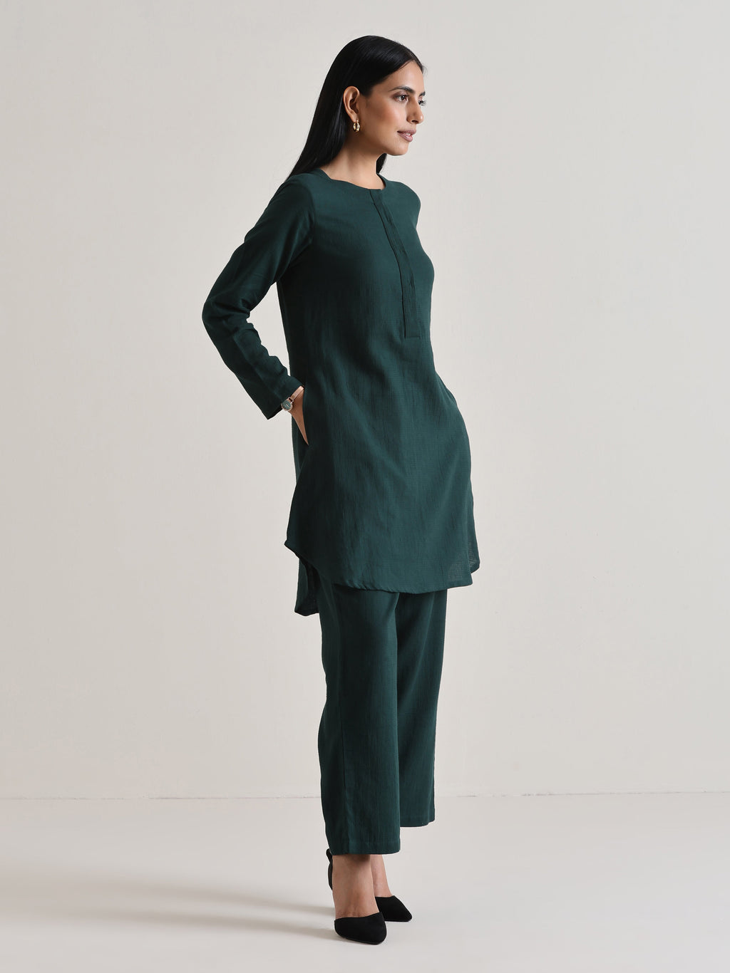 trueBrowns Dark Green Front Placket Co-Ord Set