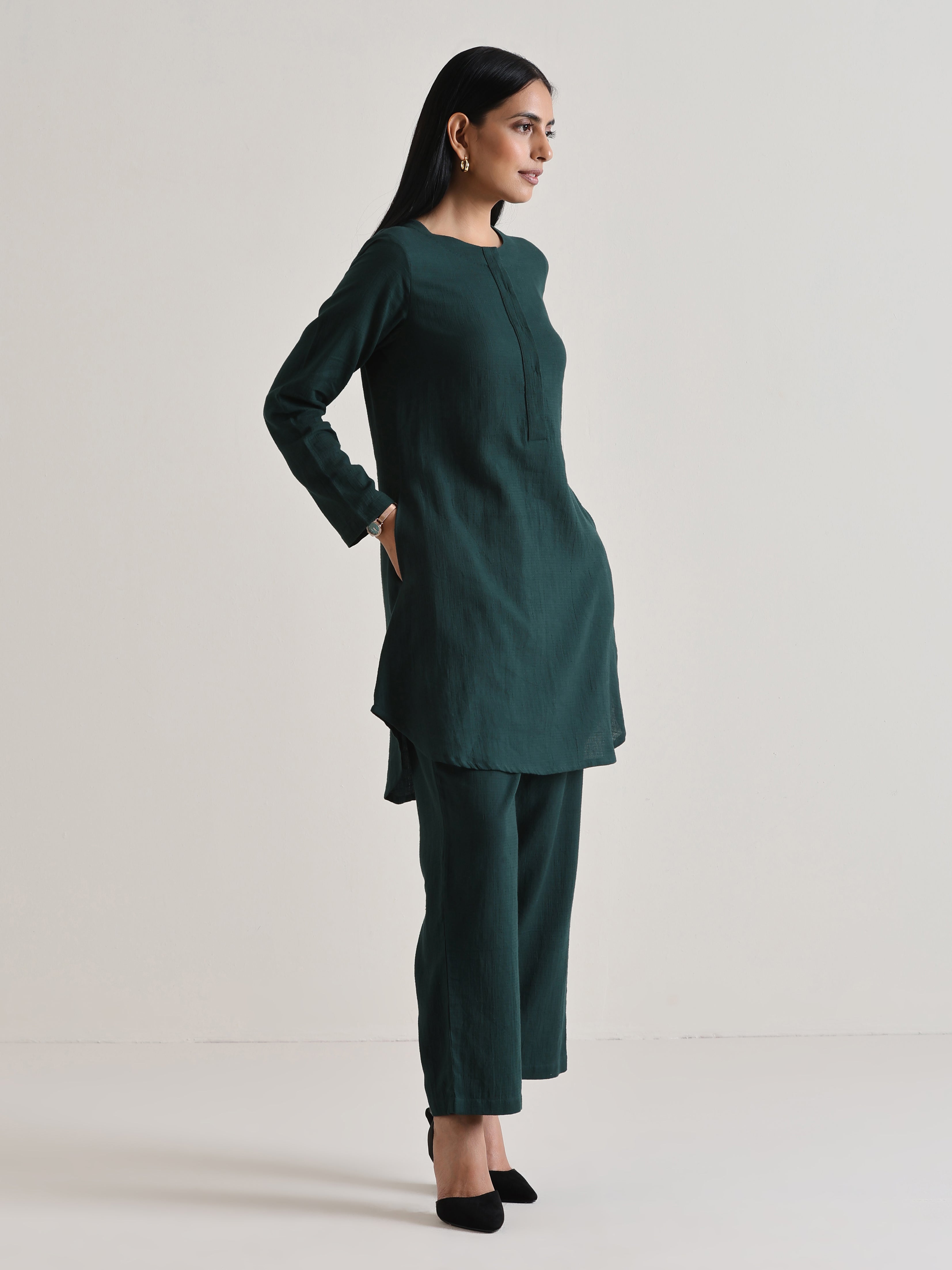 trueBrowns Dark Green Front Placket Co-Ord Set