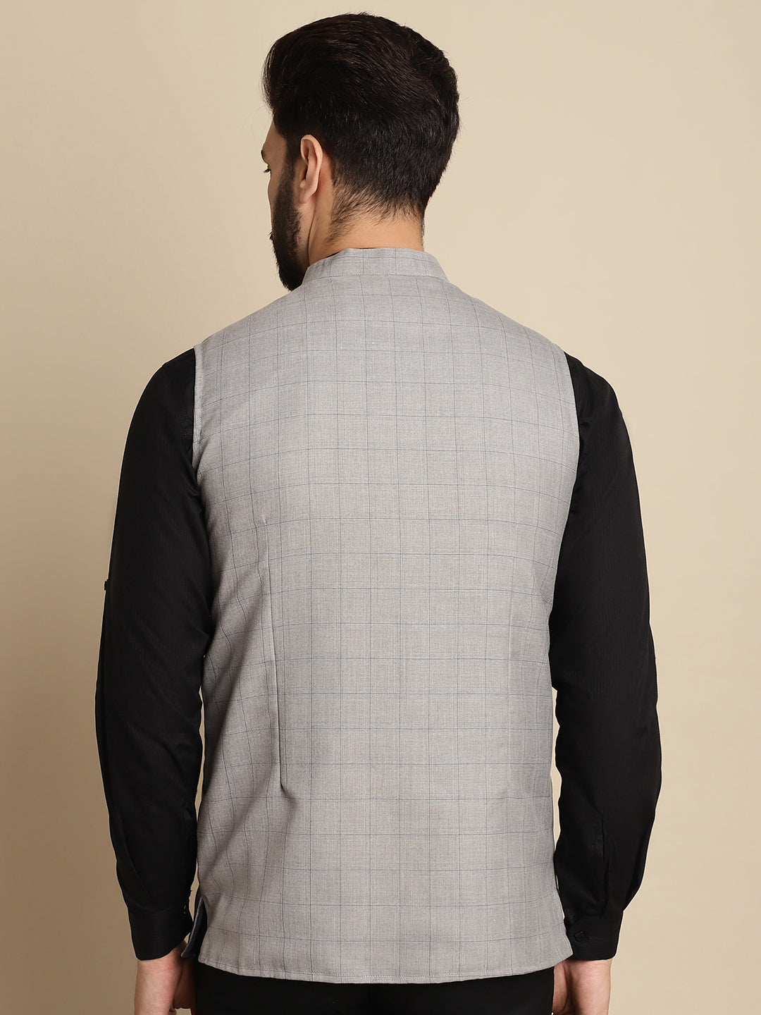 Even Apparels Men's Grey Mandarin Collar Waistcoat