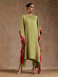 trueBrowns Light Green Modal Satin High-Low Kaftan Kurta Set