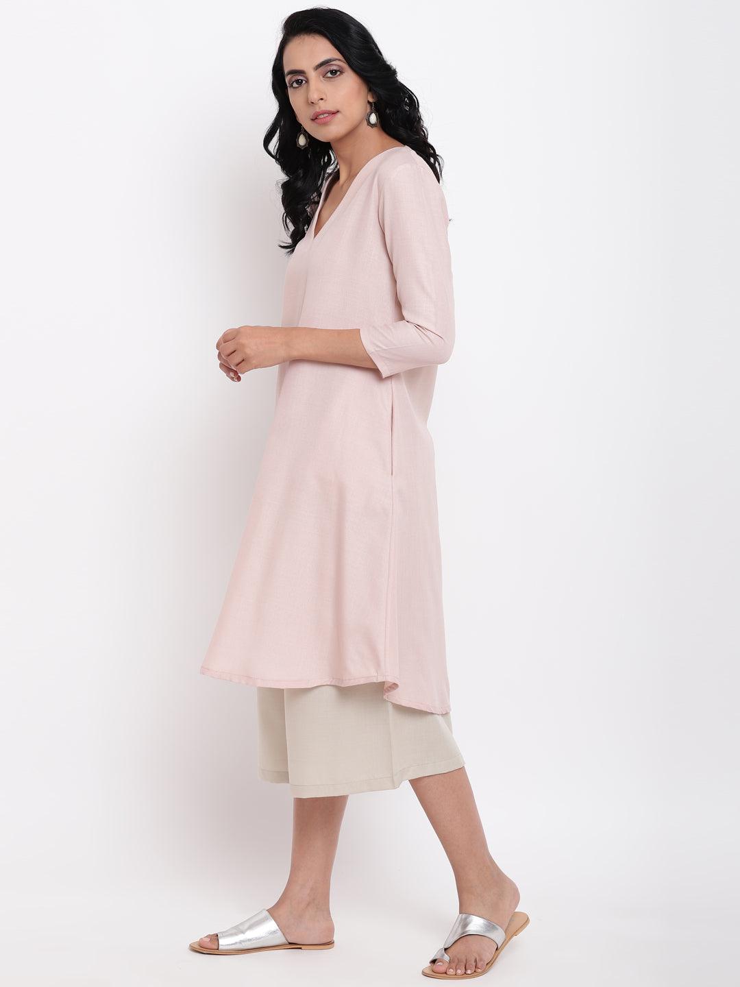 trueBrowns Linen Cotton Rose Kurta Pant Set