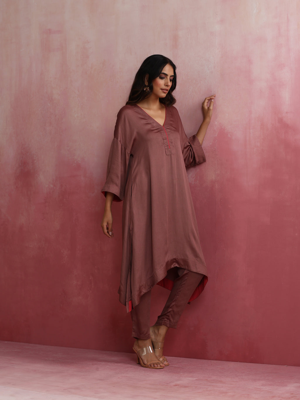 trueBrowns Brown Modal High low Kurta Set