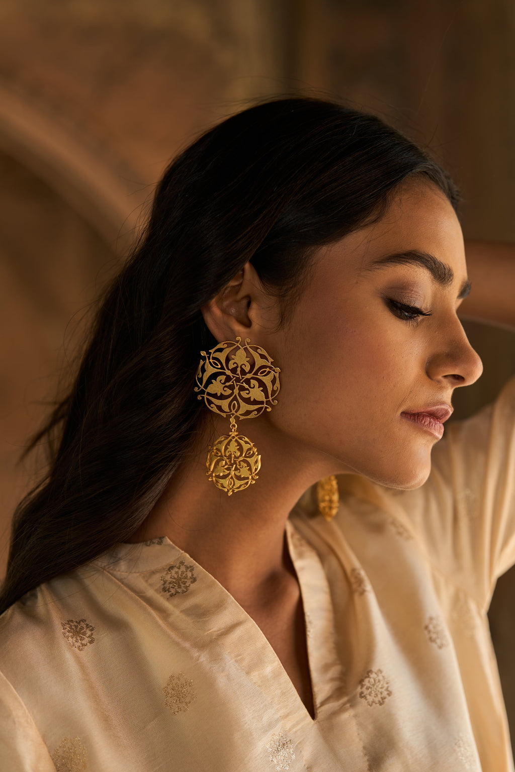 trueBrowns Gold-Polished Circle Drop Earrings