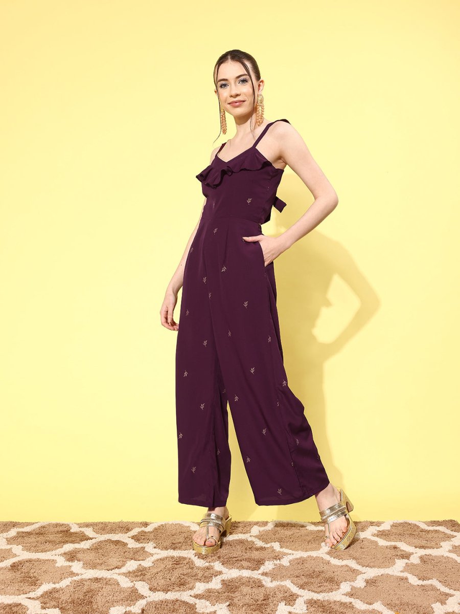 Ahalyaa Printed Basic Jumpsuit with Ruffles
