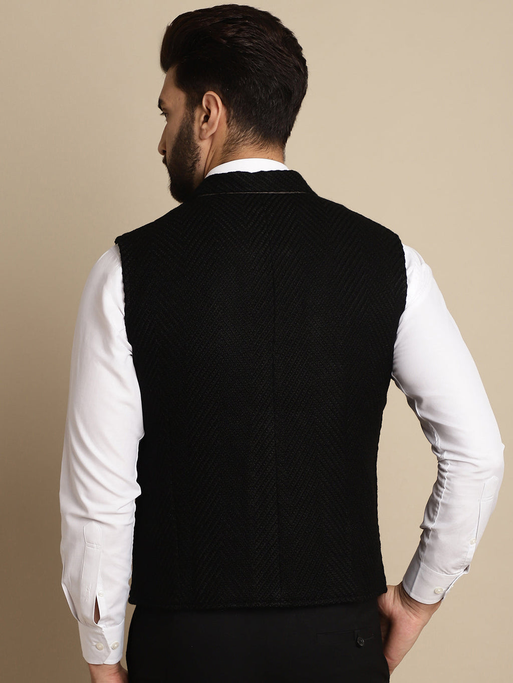 Even Apparels Men's Black Wool Waistcoat with Notched Lapel
