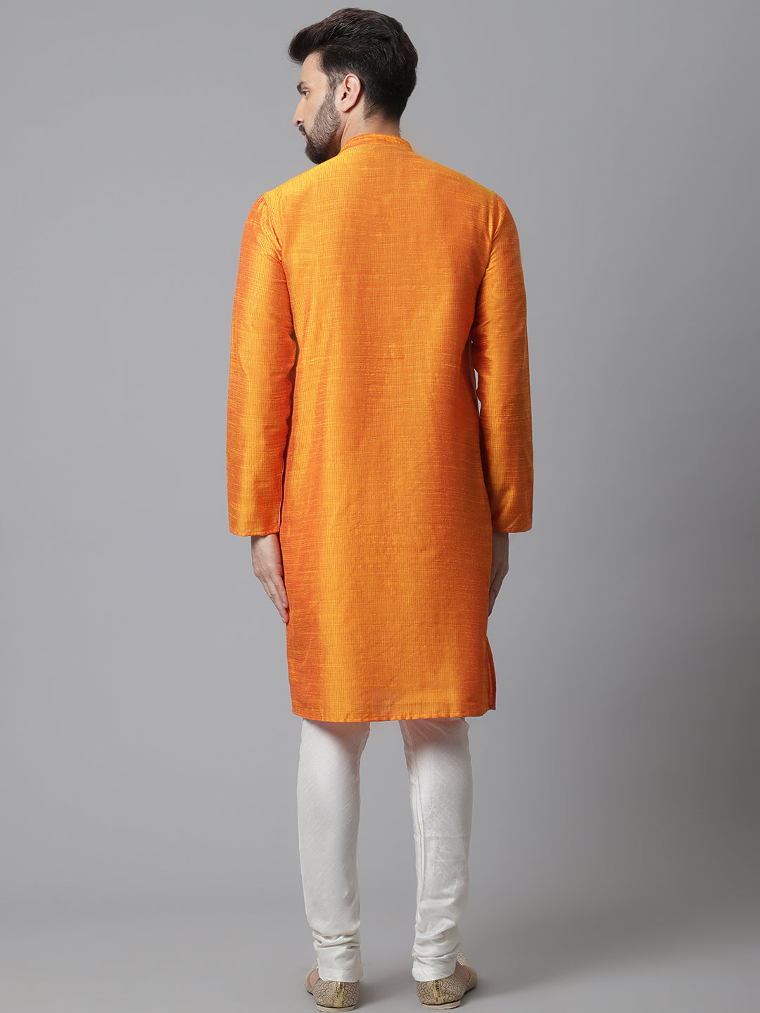 Even Apparels Orange Solid Kurta With Band Collar