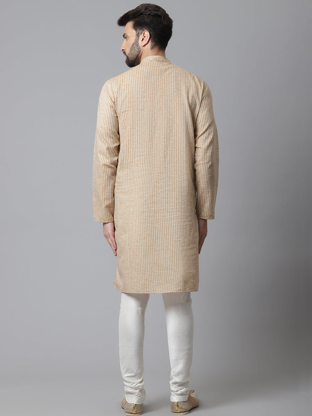 Indian Clothing Even Apparels Beige Solid Kurta With Band Collar