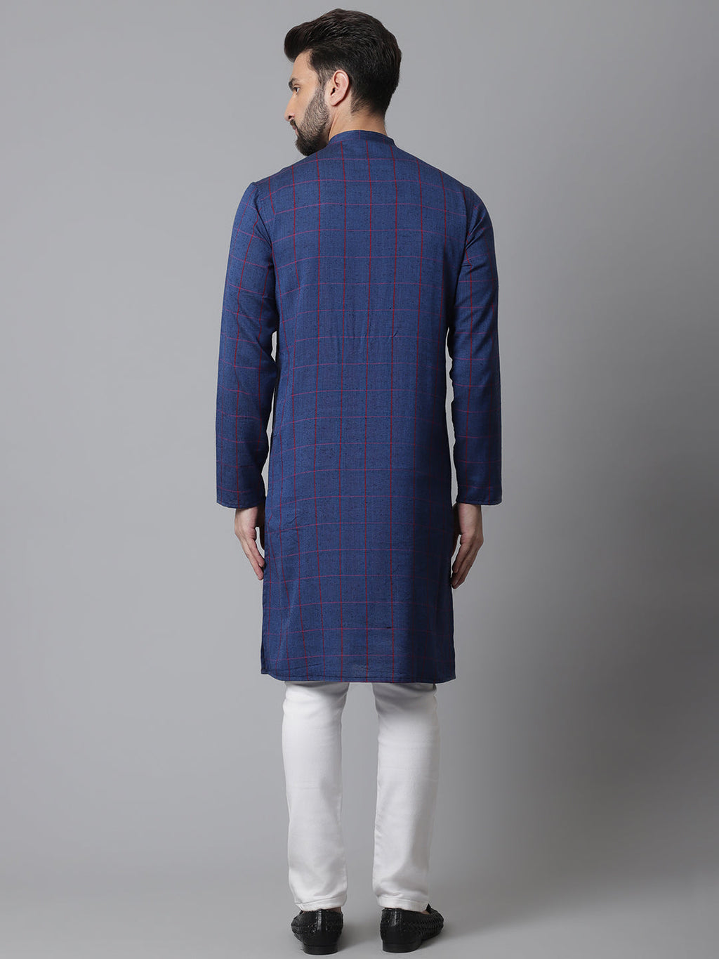 Even Apparels Blue Long Kurta With Band Collar
