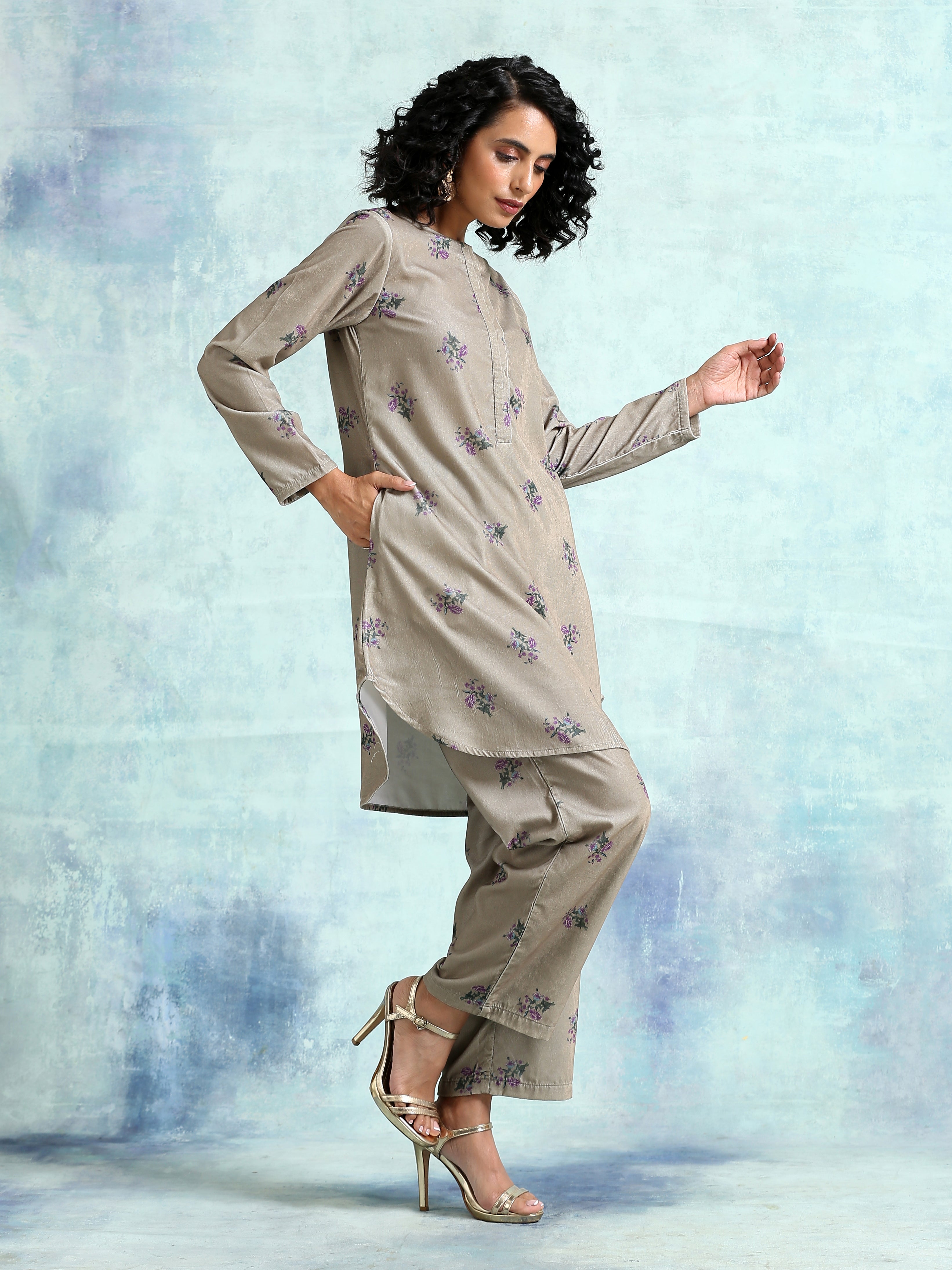 trueBrowns Sage Printed Velvet Co-Ord Set