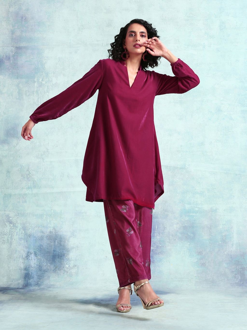 trueBrowns Magenta Velvet Co-Ord Set