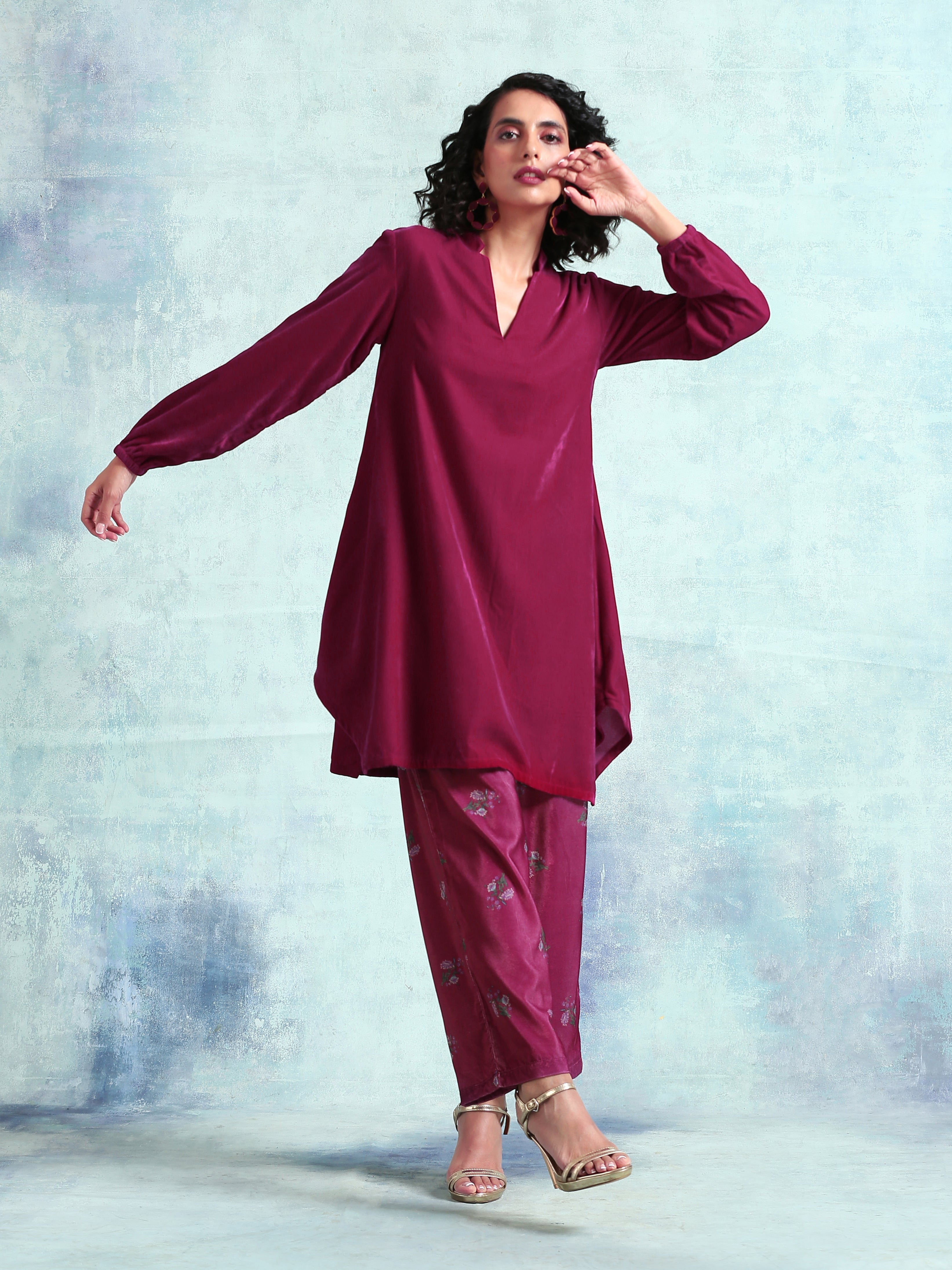 trueBrowns Magenta Velvet Co-Ord Set