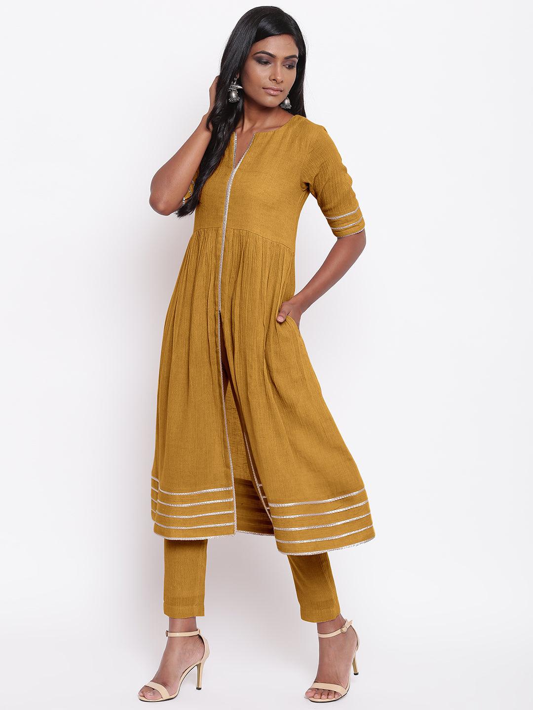 trueBrowns Pure Cotton Gota Slit Kurta Set | Relove