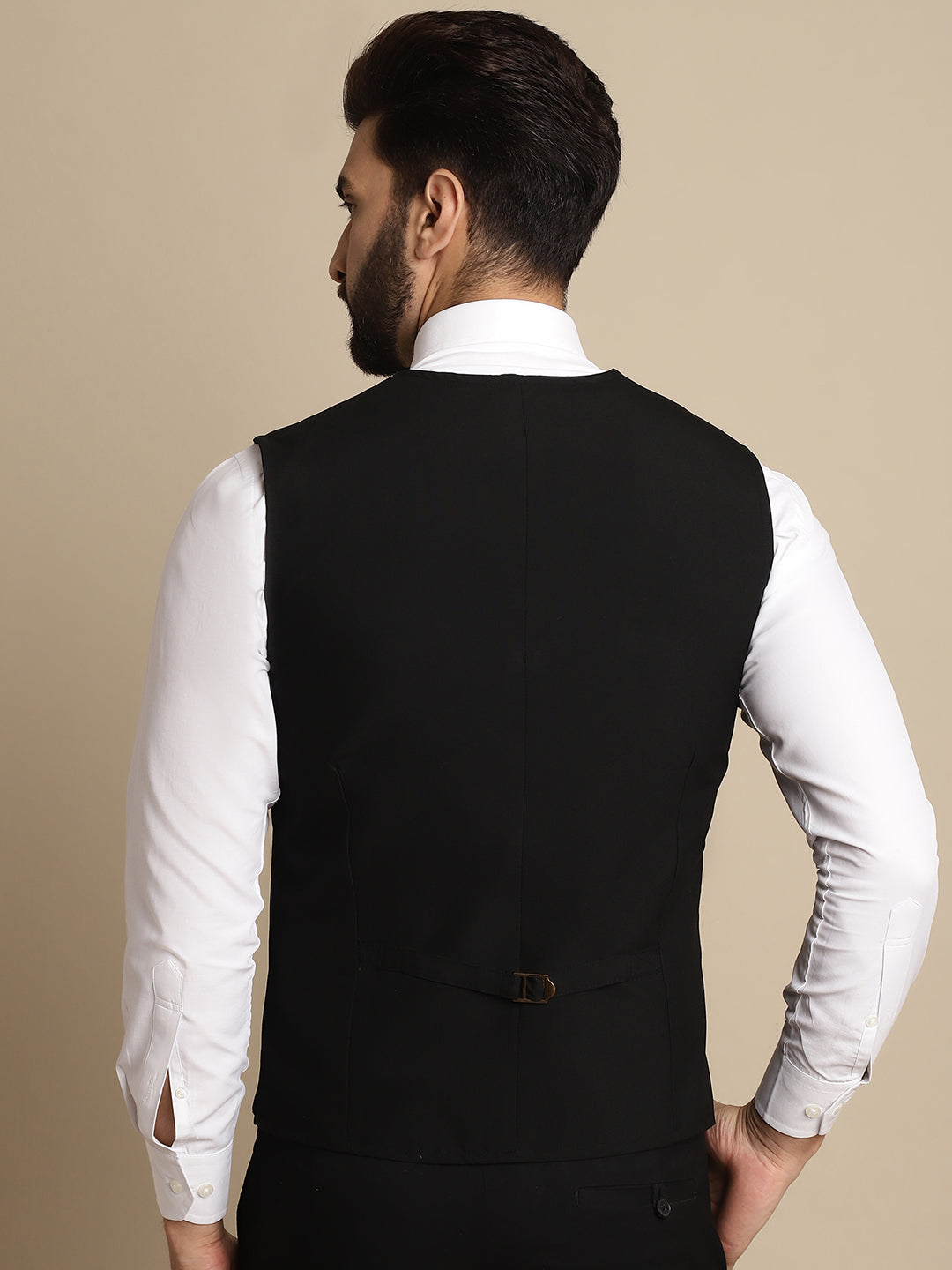 Even Apparels Men's Black Waistcoat with welt pockets