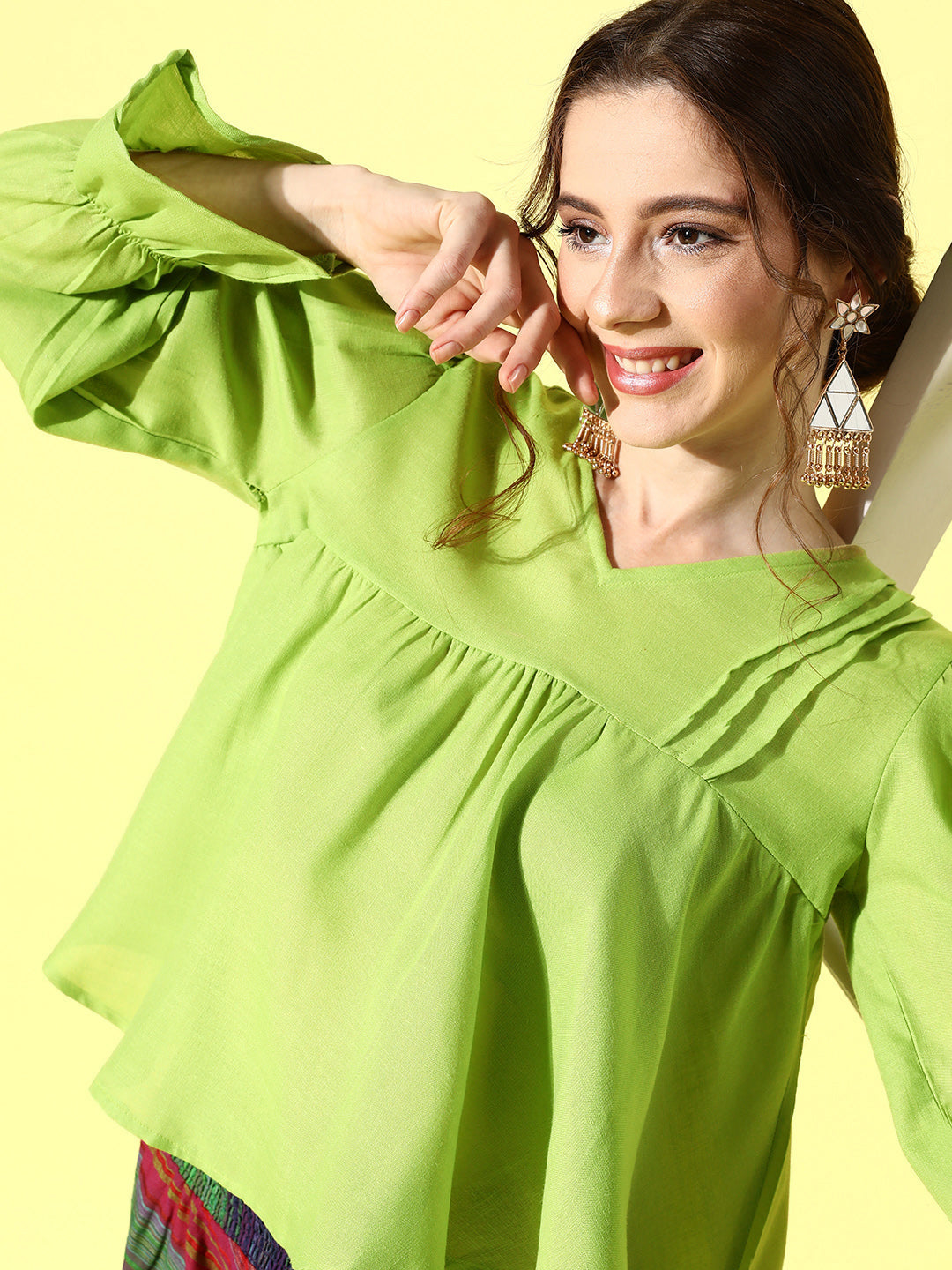 InWeave Women's Green Top With Multi Clr Harem Set
