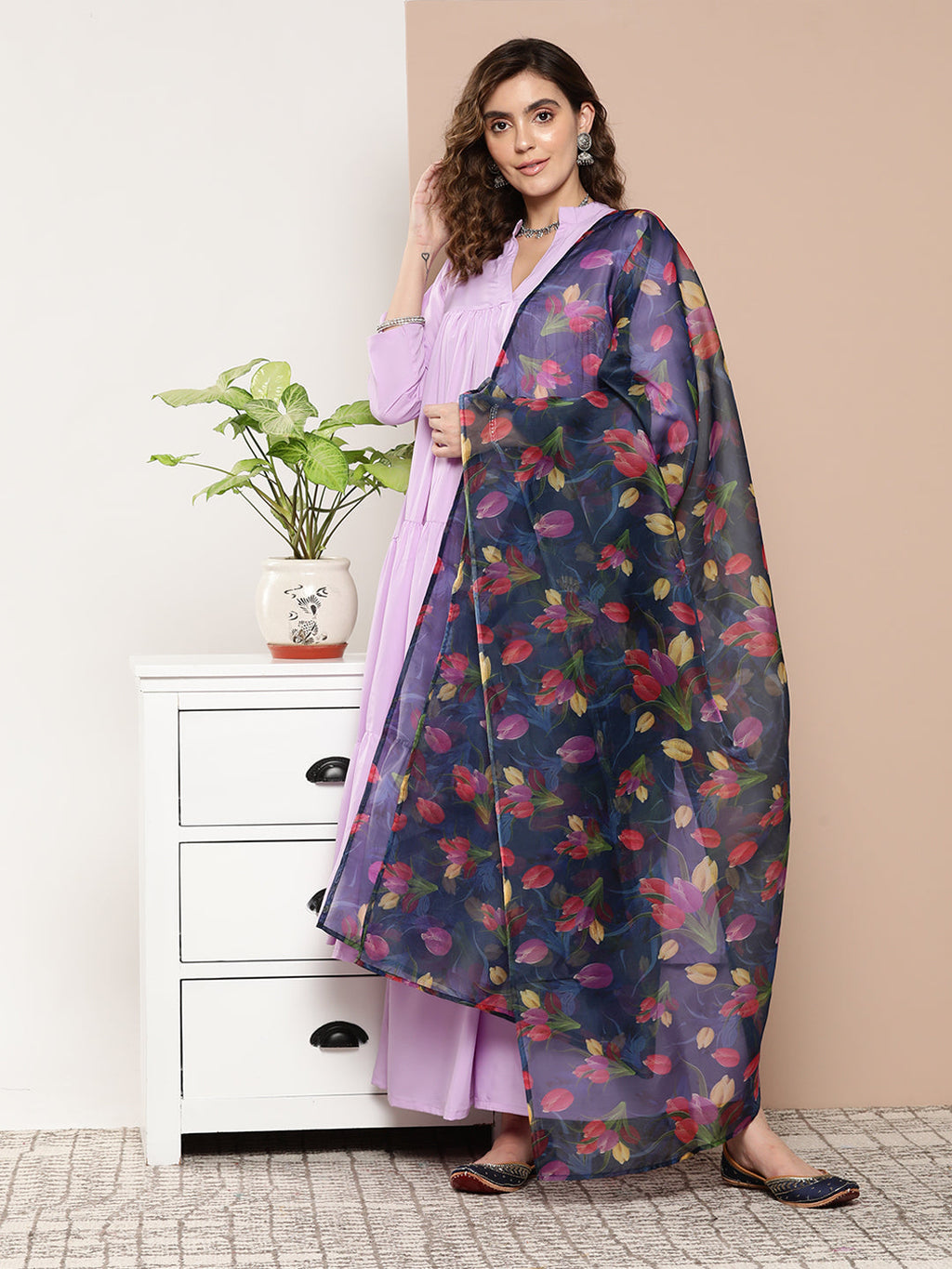 InWeave Women's Mauve Tiered Anarkali Kurta Set