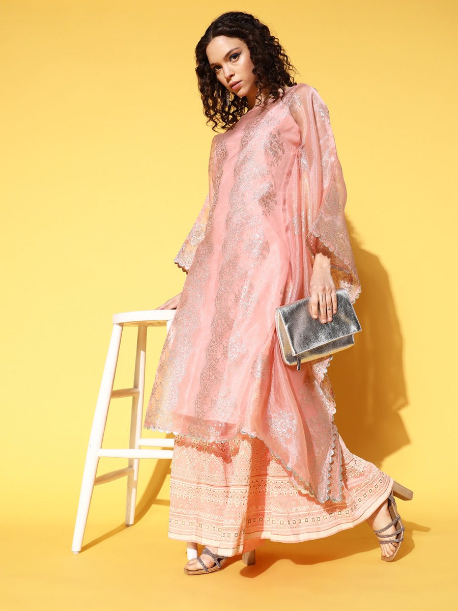 Ahalyaa Women Ethnic Motifs Printed Gotta Patti Organza Kaftan Kurta