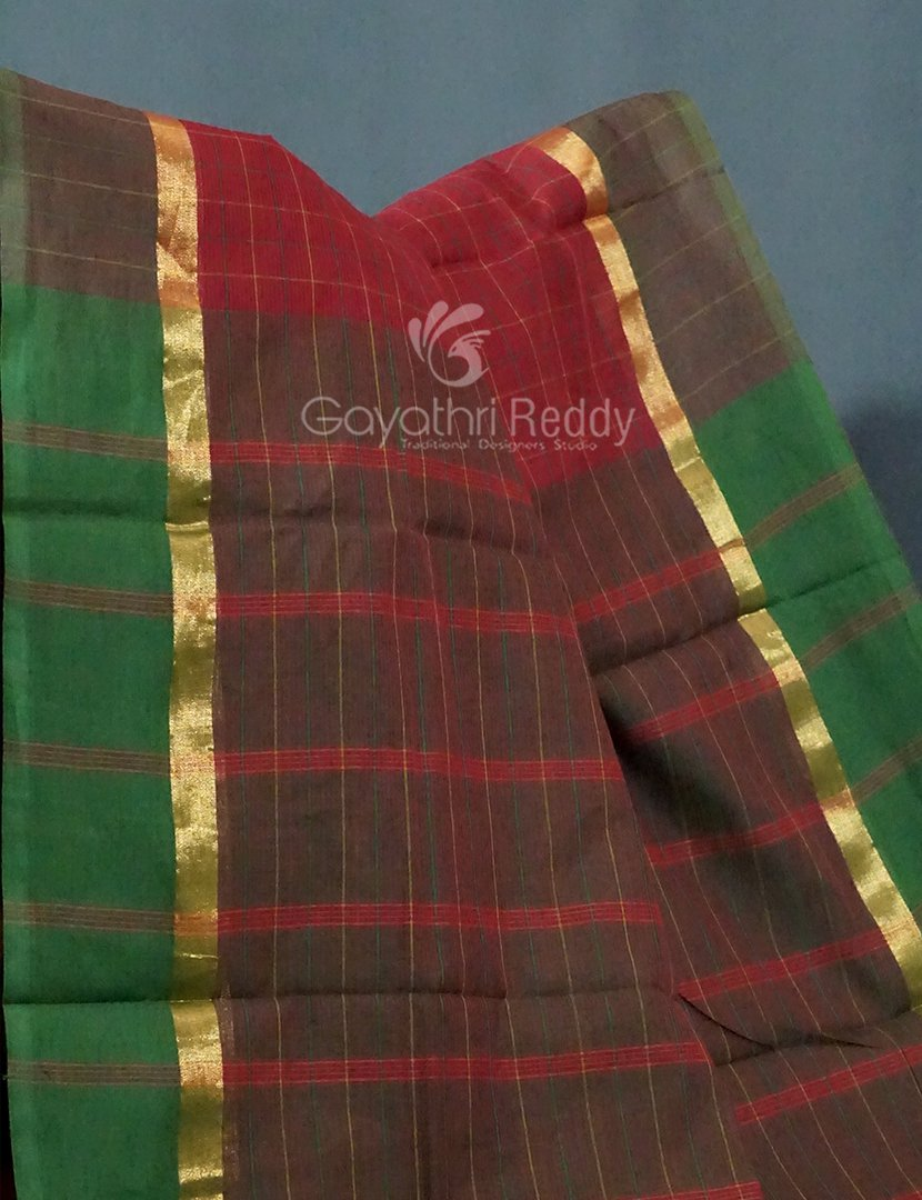 Maroon With Checks Pure Mangalgiri Cotton Saree By Gayathri Reddy Designer Studio
