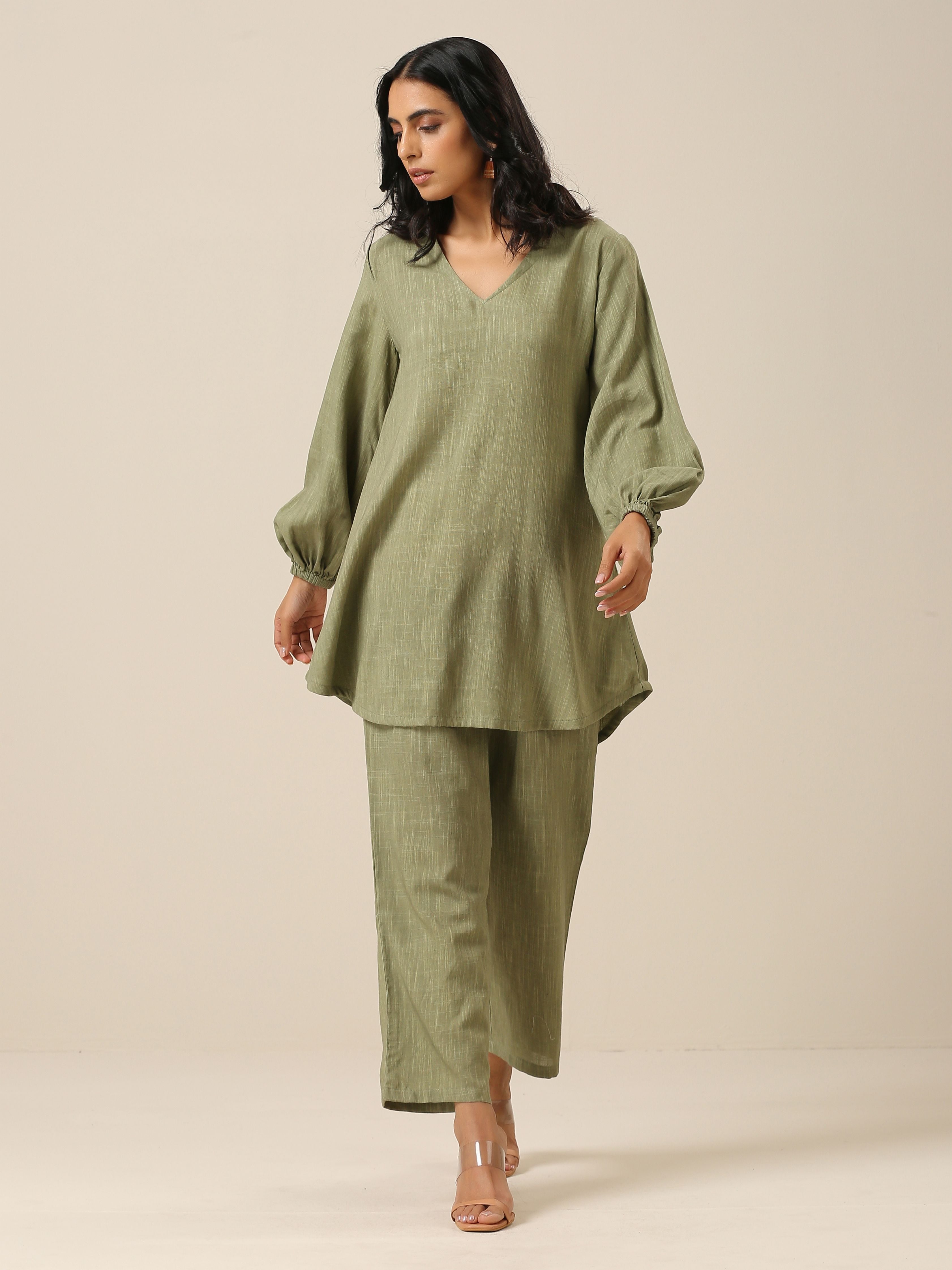 trueBrowns Sage Slub Textured Short Co-Ord Set