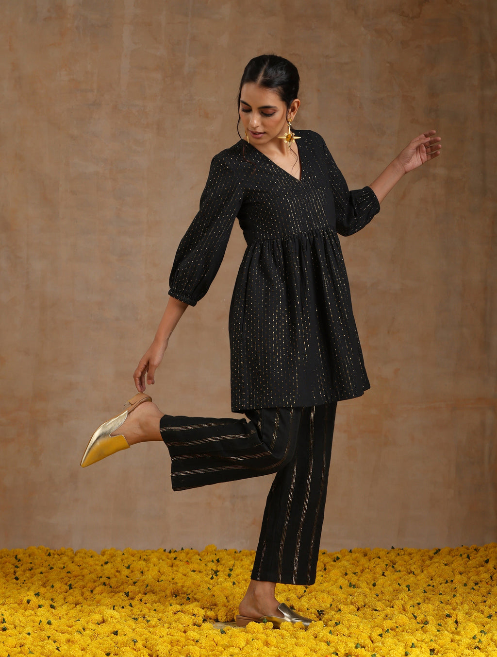 trueBrowns Black Gold Cotton Overlap Co-Ord Set