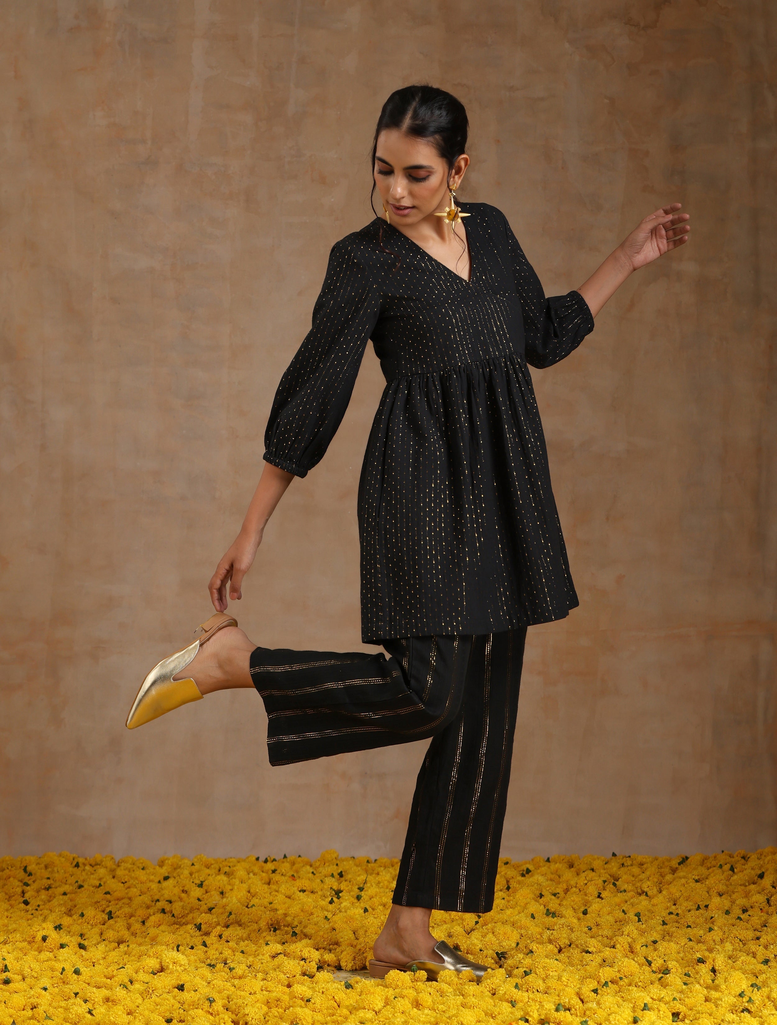 trueBrowns Black Gold Cotton Overlap Co-Ord Set