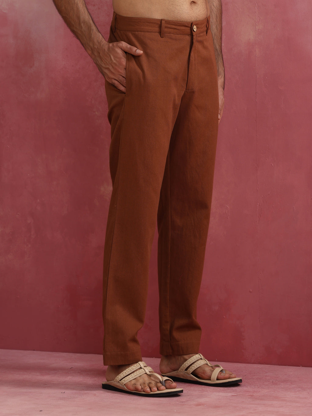 trueBrowns Men's Brown Cotton Twill Pants