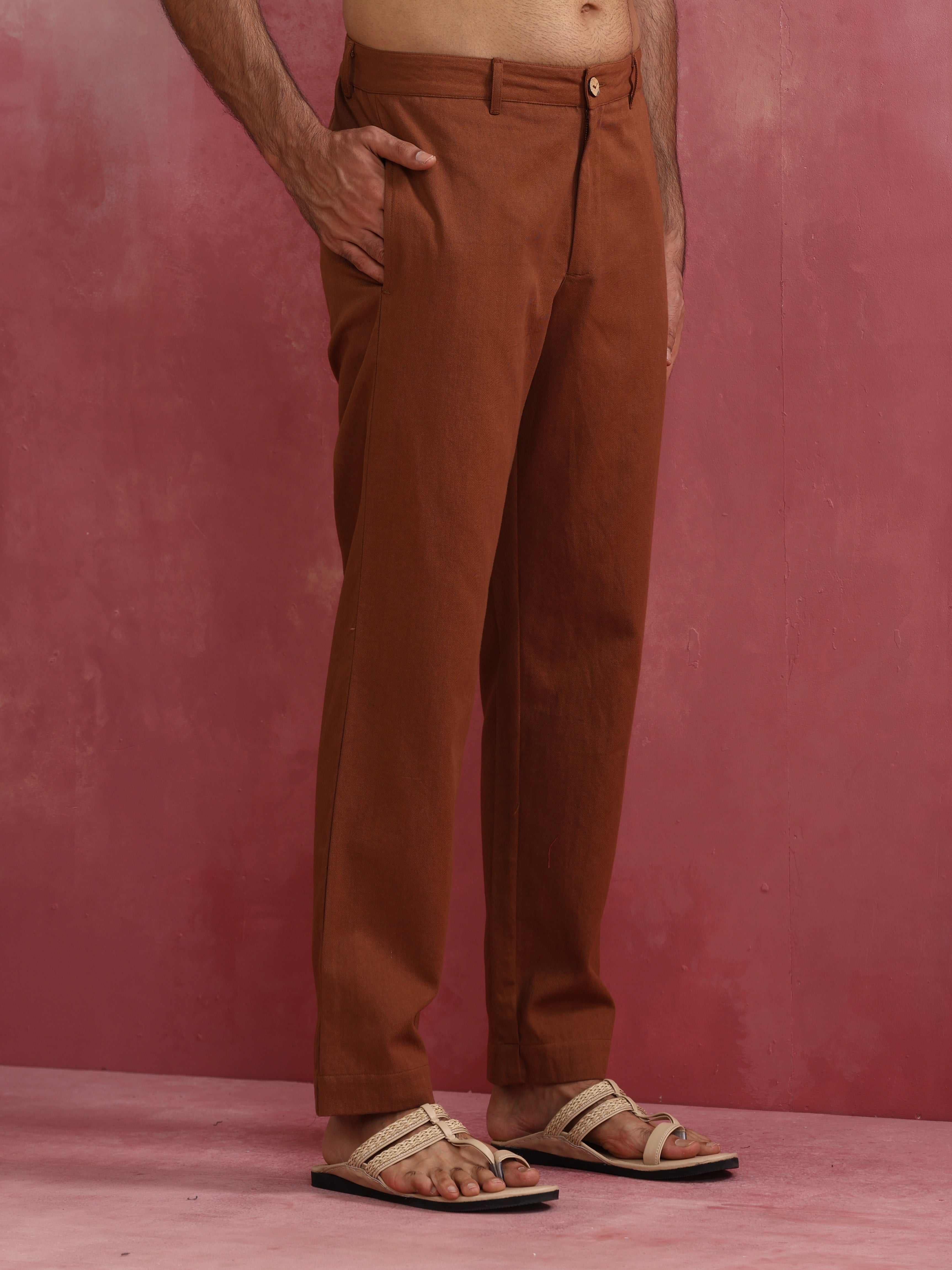 trueBrowns Men's Brown Cotton Twill Pants