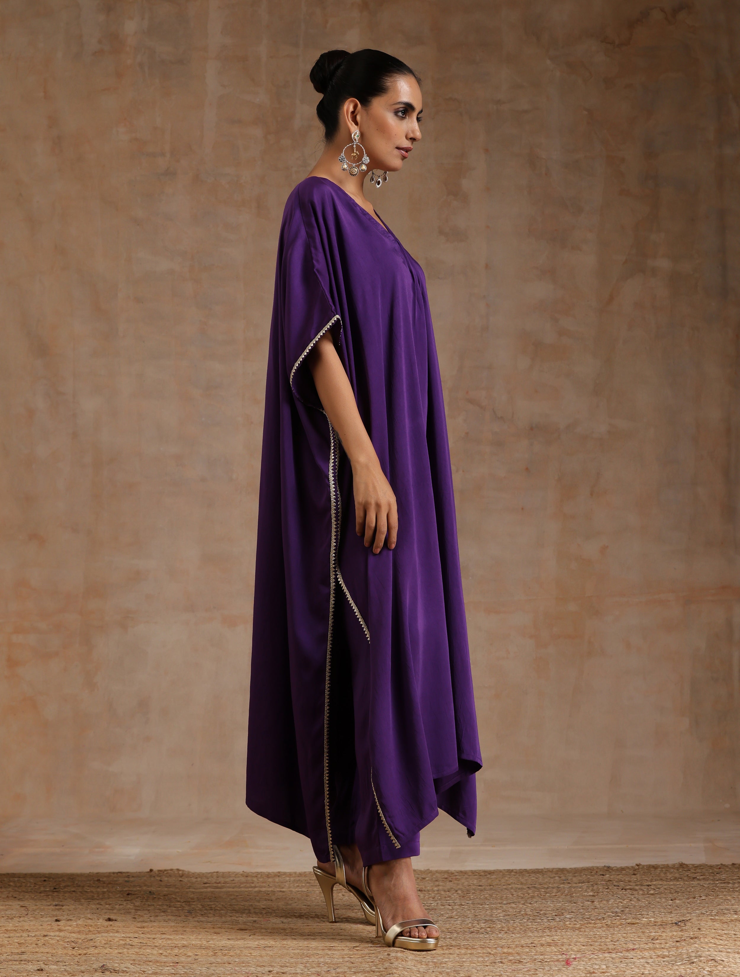 trueBrowns Violet Modal Satin Kaftan Kurta Set