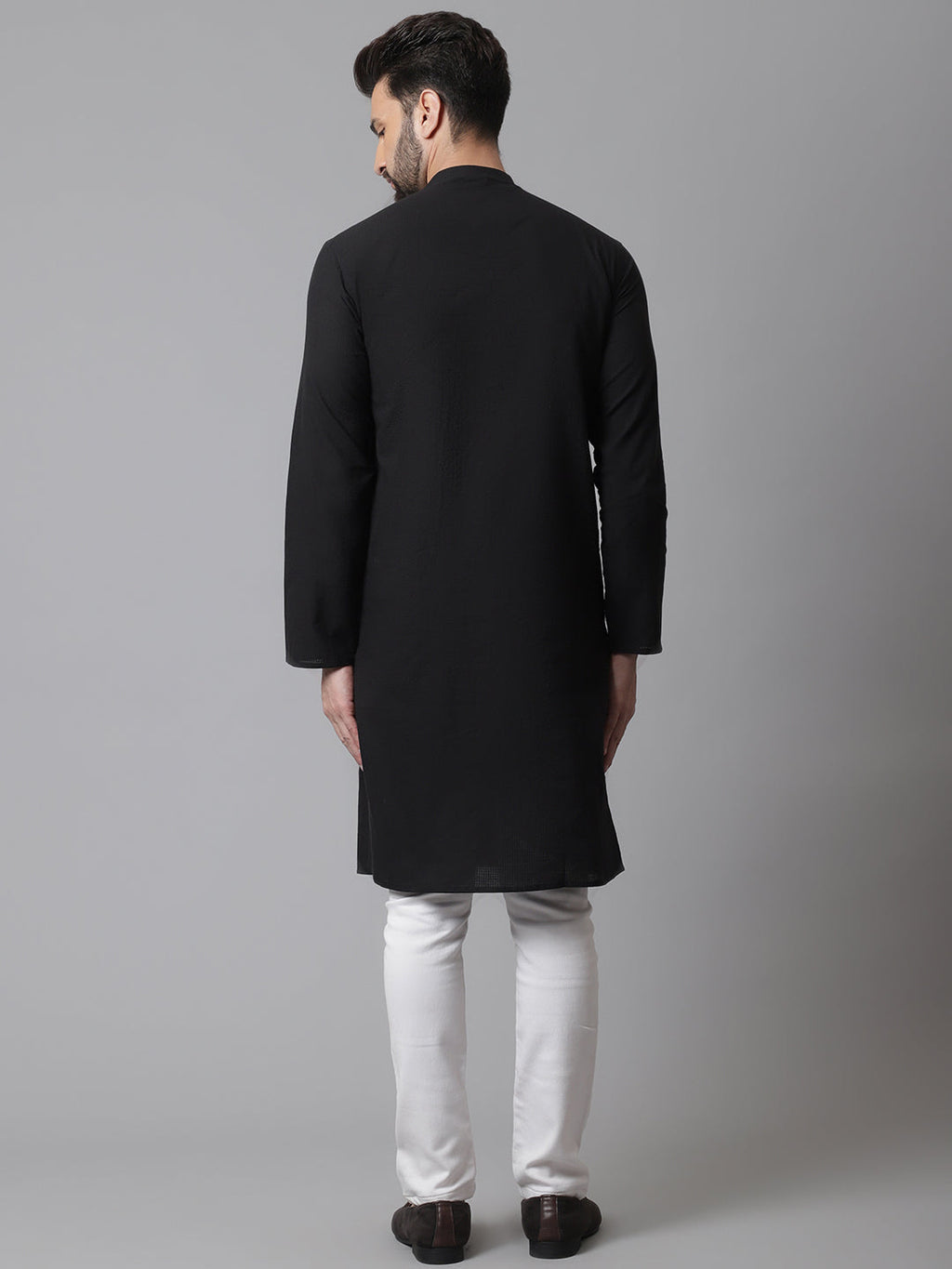 Even Apparels Black Solid Kurta With Band Collar