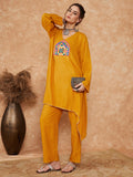InWeave Women's Mustard Trangle Yellow Patch Work Assymentrical Kurta Set