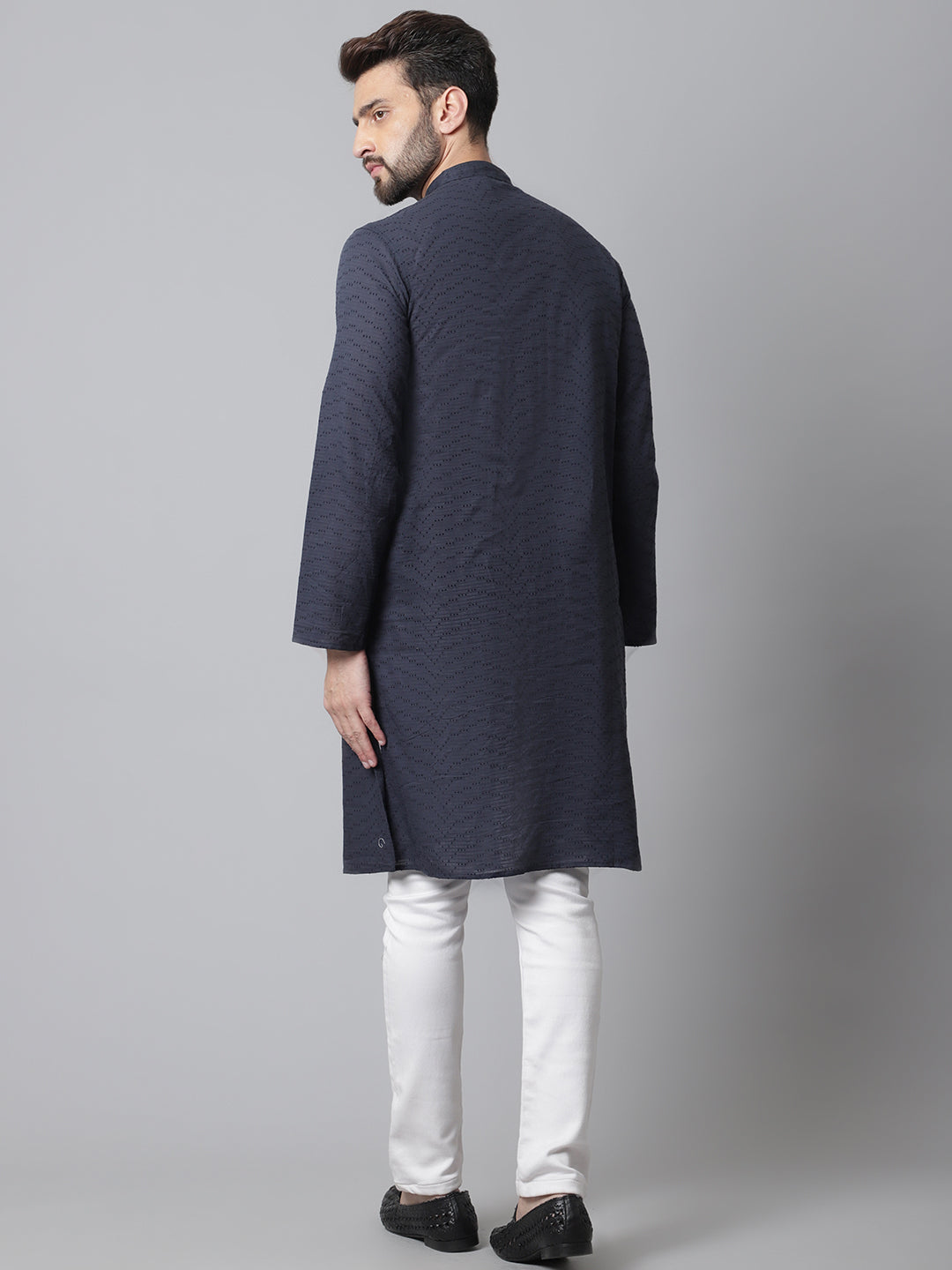 Even Apparels Blue Pure Cotton Kurta With Band Collar