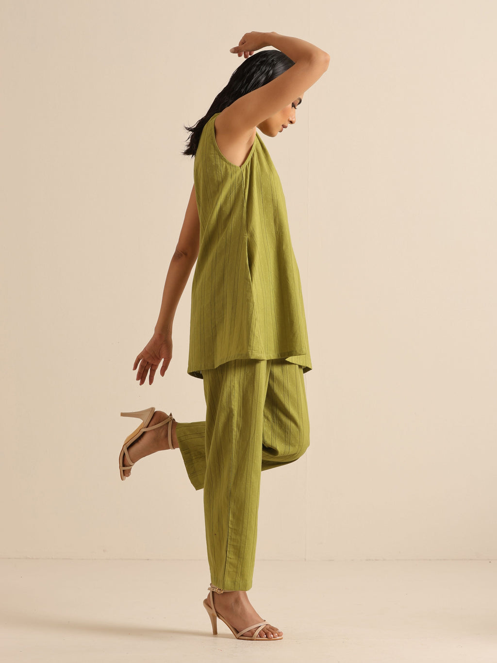 trueBrowns Green Dobby Sleeveless Co-Ord Set
