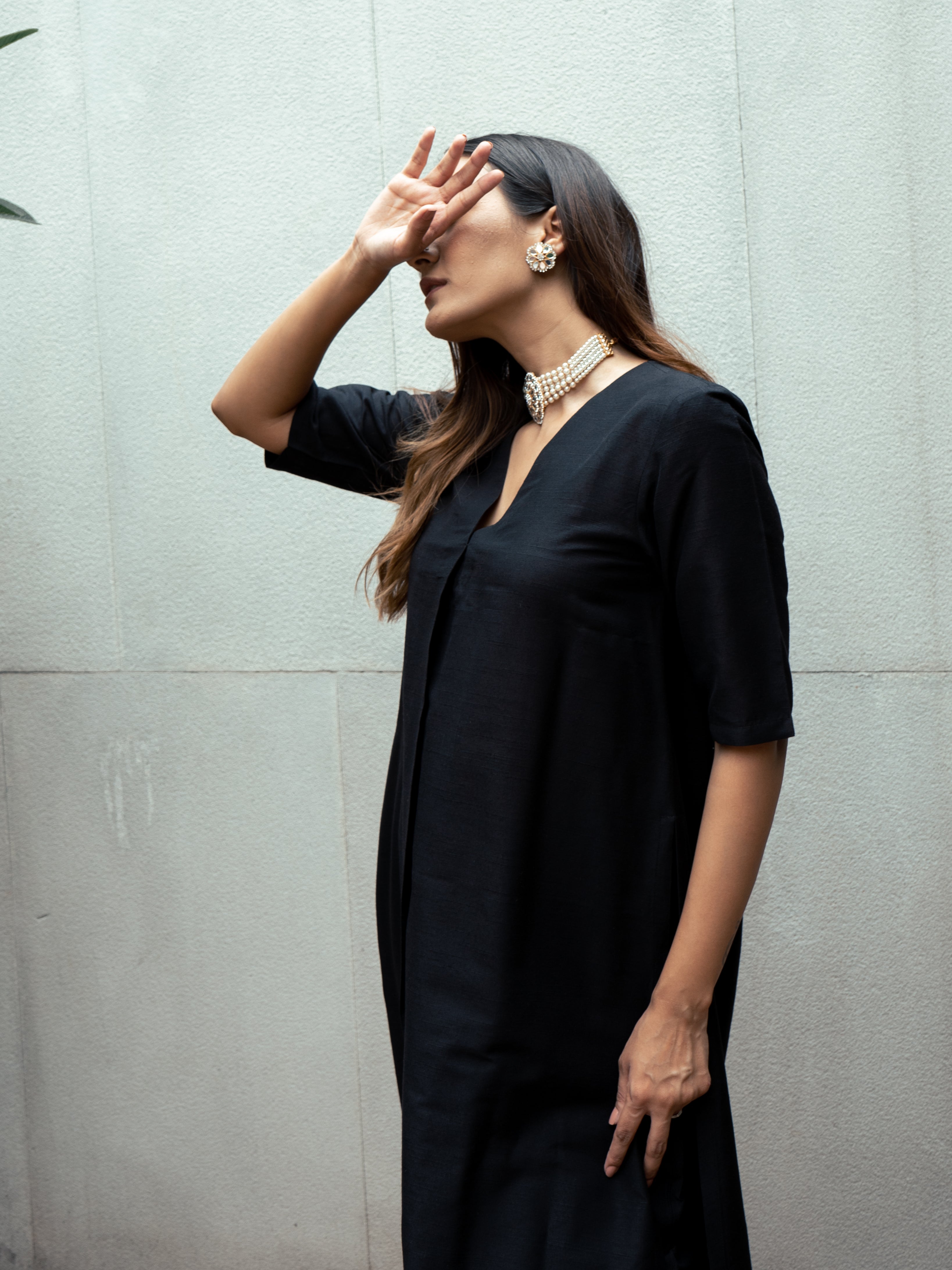 trueBrowns Black Silk Kurta Pant Set