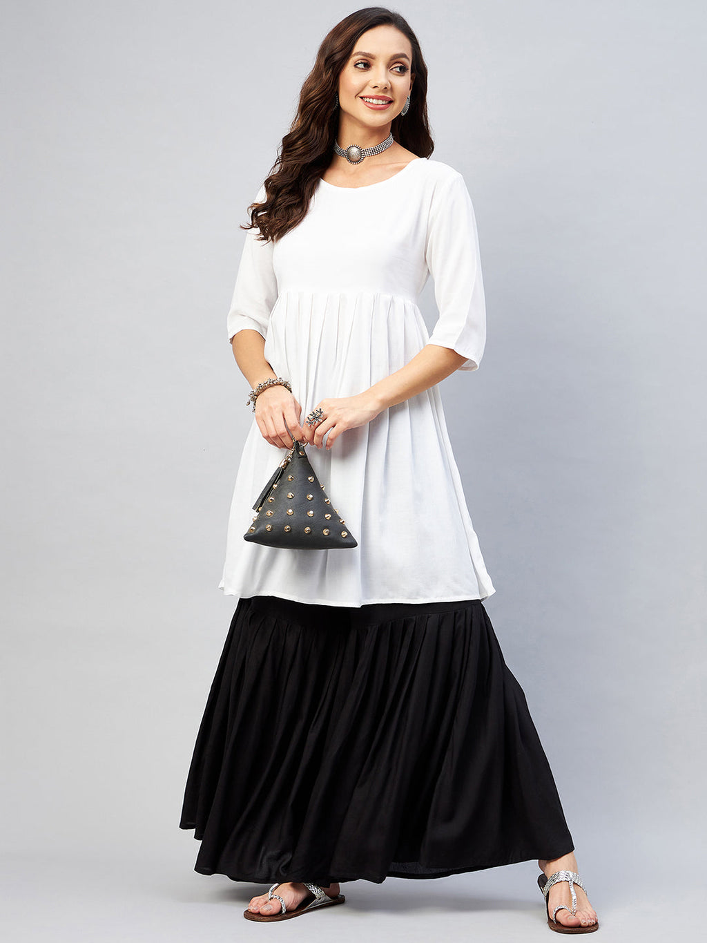 InWeave Women's Cream Short Anarkali Kurta