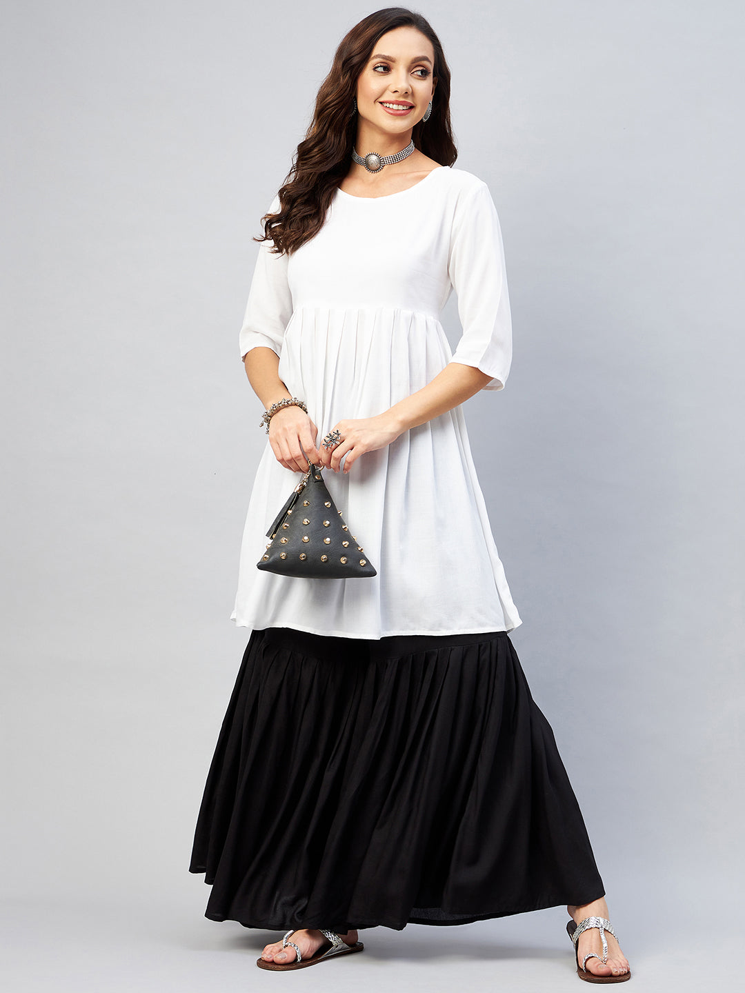 InWeave Women's Cream Short Anarkali Kurta