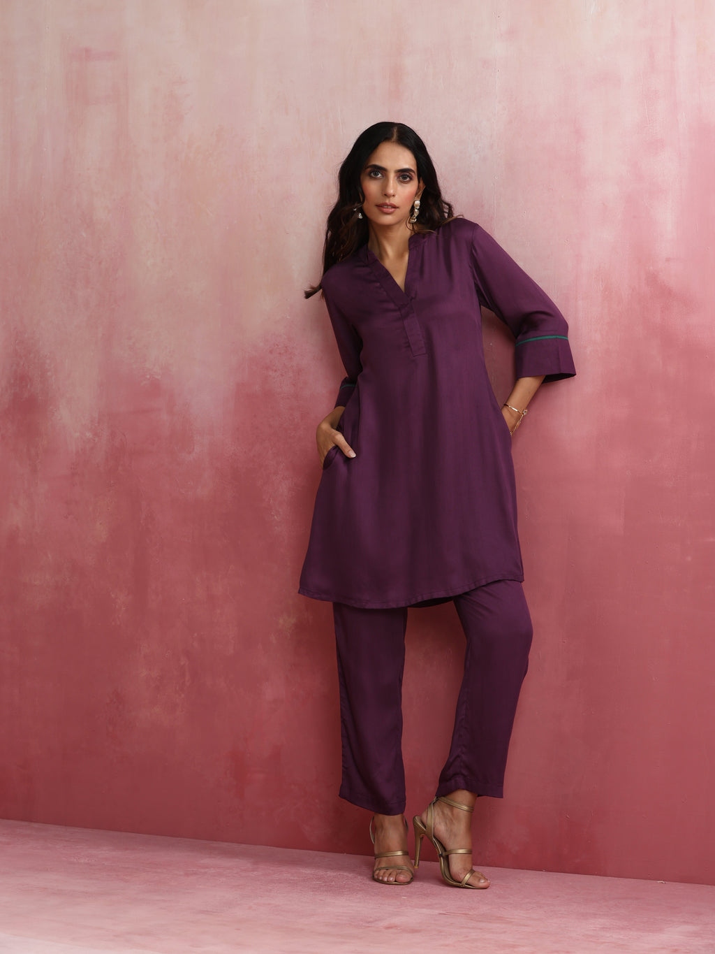 trueBrowns Purple Modal Kurta Co-ord Set