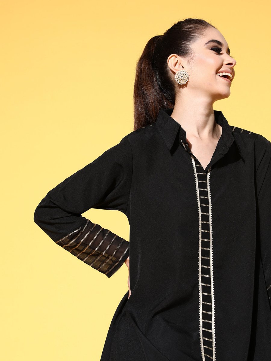 Ahalyaa Women Black Printed Tunic With Palazzos